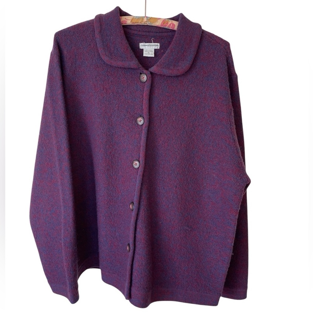 100% Wool Vintage Erik Stewart Button Down Purple Sweater Cardigan XL